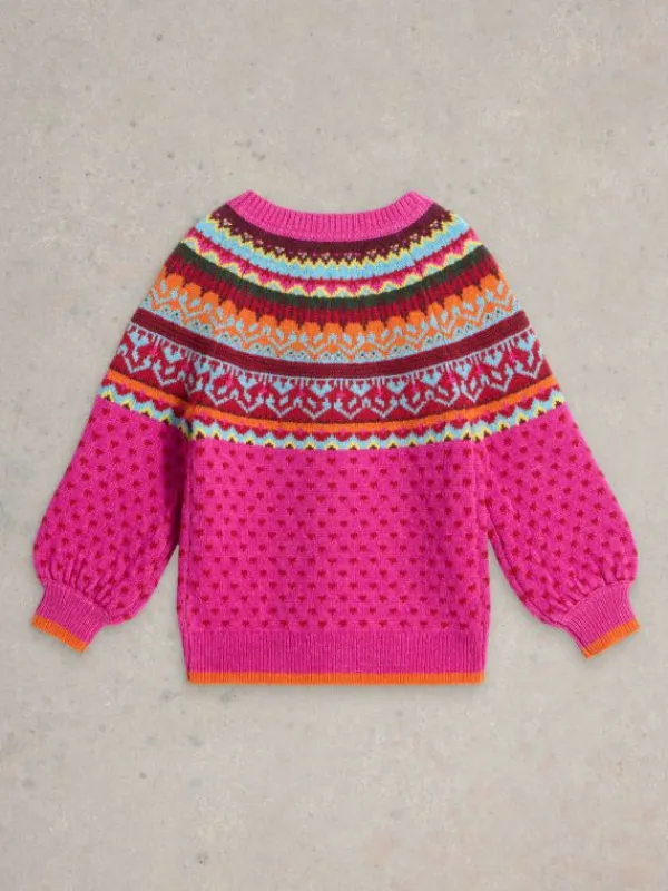 Kids Fairisle Cardigan in BRIGHT PINK<White Stuff Hot