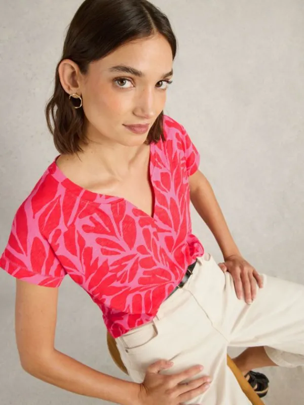 NELLY NOTCH NECK SHORT SLEEVE TEE in MID PINK<White Stuff Online