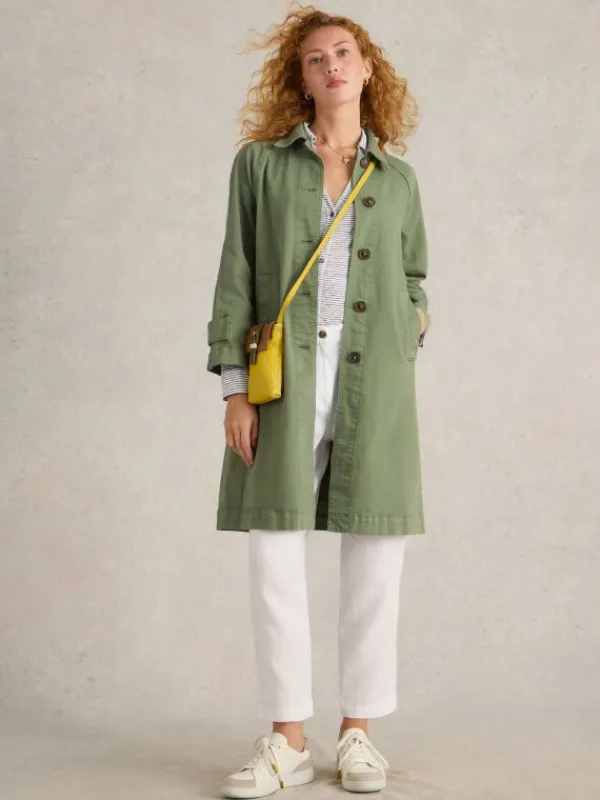 Oakleigh Denim Collared Coat in MID GREEN<White Stuff Hot